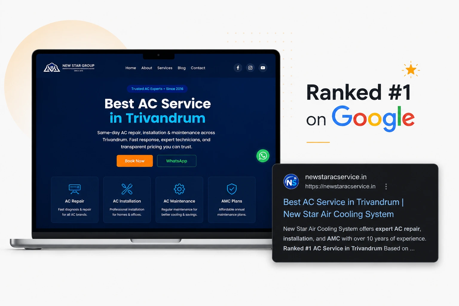 New Star AC Service website homepage ranking #1 on Google